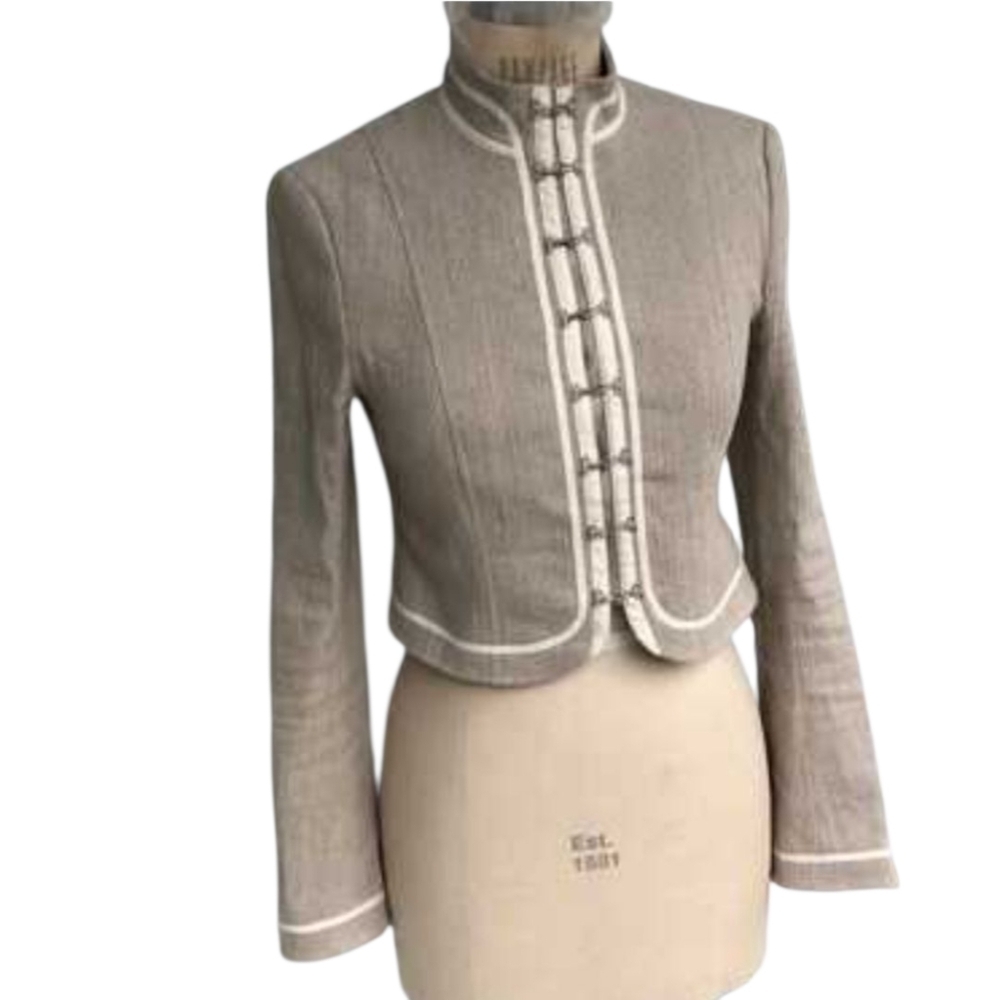 Theory Beige and White Cropped Military-Style Jacket